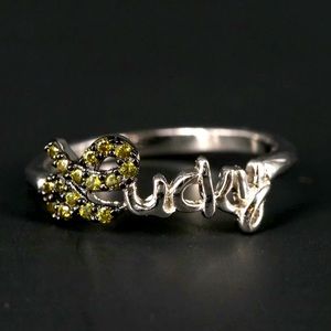 Green Jeweled L “Lucky” Sterling Silver Ring
